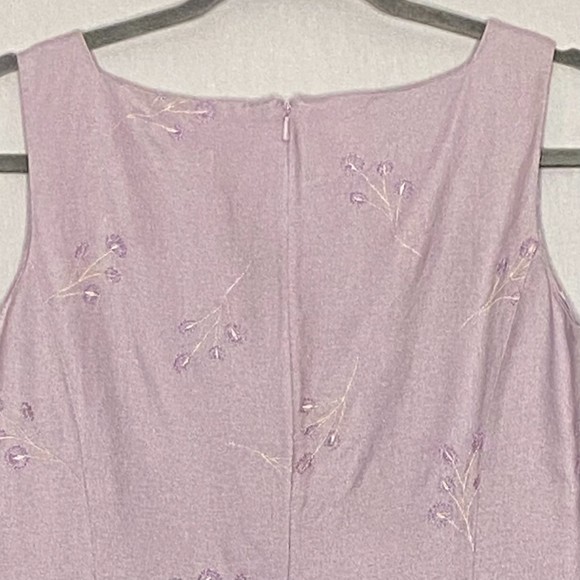 Jones New York Dress 6 Lilac Linen Blend Embroidered Floral Knee Length Sheath - Picture 5 of 7